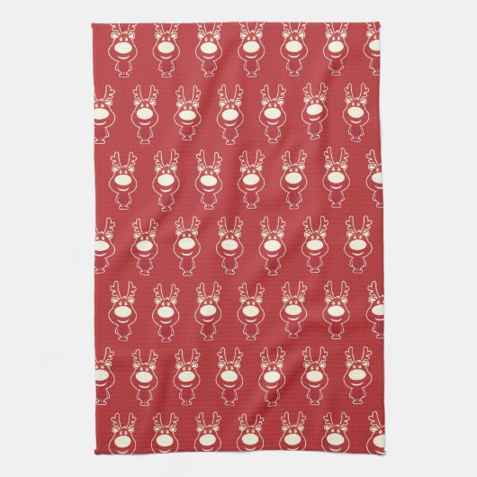 Cartoon Rudolph Red Pattern Theedoek (Verticaal)