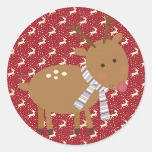 Cartoon Rudolph Reindeer met Kerstmis Ronde Sticker