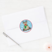 Cartoon Rudolph Reindeer met Kerstmis Ronde Sticker (Envelop)