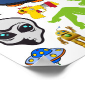 Cartoon-ruimtealiens Grays UFO Art Collage vel Poster (Hoek)