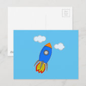 Cartoon ruimteraket in blauwe lucht briefkaart (Voorkant / Achterkant)