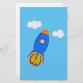 Cartoon ruimteraket in blauwe lucht briefpapier (Voorkant / Achterkant)