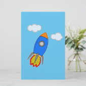 Cartoon ruimteraket in blauwe lucht briefpapier (Staand voorkant)