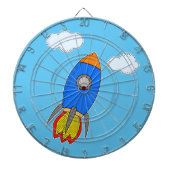 Cartoon ruimteraket in blauwe lucht dartbord (Voorkant)