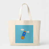 Cartoon ruimteraket in blauwe lucht grote tote bag (Voorkant)