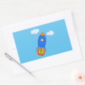 Cartoon ruimteraket in blauwe lucht rechthoekige sticker (Envelop)