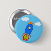 Cartoon ruimteraket in blauwe lucht ronde button 5,7 cm (Voorkant /achterkant)