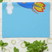 Cartoon ruimteraket in blauwe lucht theedoek (Gevouwen)