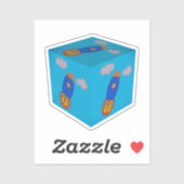 Cartoon Ruimteraket vliegen en Blue Sky Cube Sticker (Vel)