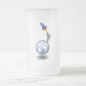 Cartoon Ruimteschip en Wereldbol Matglas Bierpul (Center)