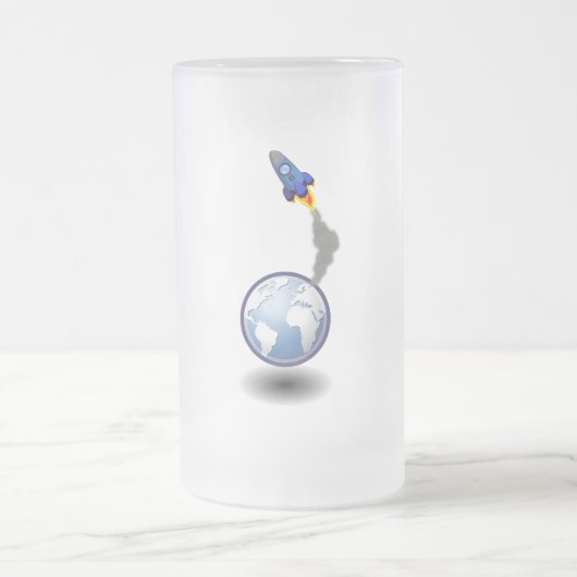 Cartoon Ruimteschip en Wereldbol Matglas Bierpul (Center)