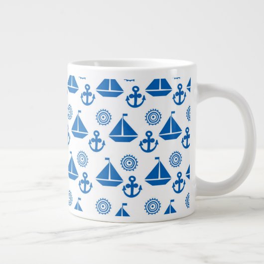 Cartoon Sail Boat Pattern Grote Koffiekop (Rechts)