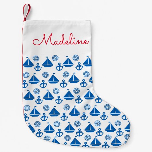 Cartoon Sail Boat Pattern | Jouw namen toevoegen Kleine Kerstsok (Voorkant)