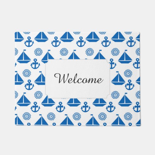 Cartoon Sail Boat Pattern | Jouw tekst toevoegen Deurmat (Voorkant)