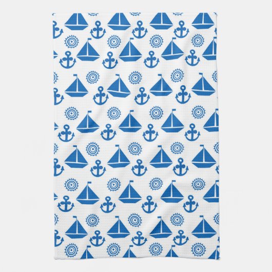 Cartoon Sail Boat Pattern Theedoek (Verticaal)