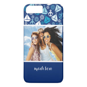 Cartoon Sailboat Pattern Uw foto en naam Case-Mate iPhone Case