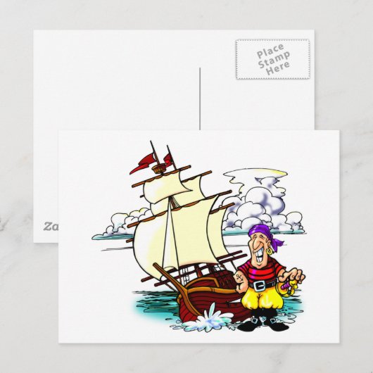 Cartoon Sailing Ship Briefkaart (Voorkant / Achterkant)
