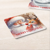 Cartoon Santa and Rudolph Cute Christmas Coasters Kartonnen Onderzetters (Schuin)