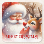 Cartoon Santa and Rudolph Cute Christmas Coasters Kartonnen Onderzetters (Voorkant)