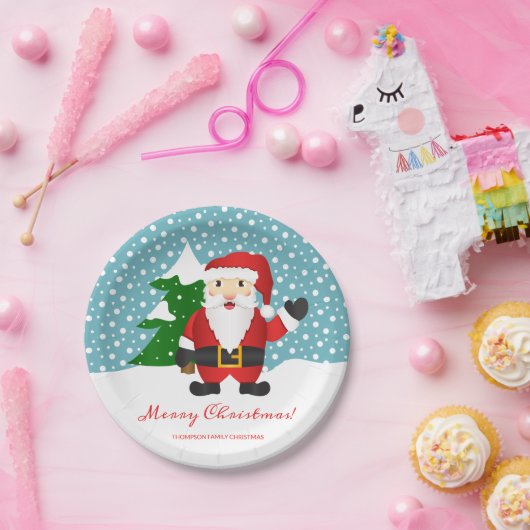 Cartoon Santa Claus - Aangepaste kerstnaam Papieren Bordje (Feest)