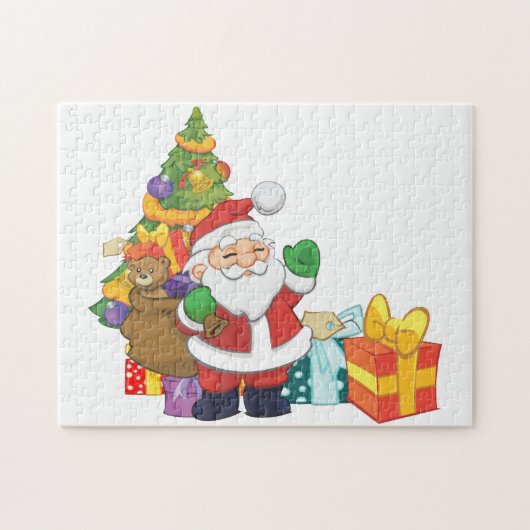 Cartoon santa claus en cadeaudoos legpuzzel (Horizontaal)
