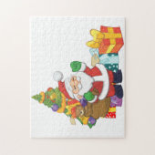 Cartoon santa claus en cadeaudoos legpuzzel (Verticaal)