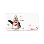 Cartoon Santa Claus Penguin kerstcadeau Label (Voorkant)