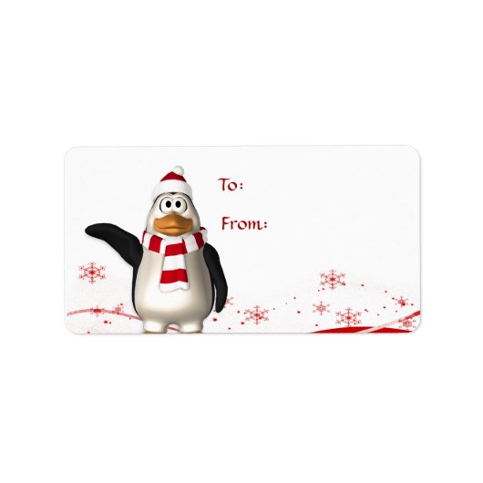 Cartoon Santa Claus Penguin kerstcadeau Label (Voorkant)