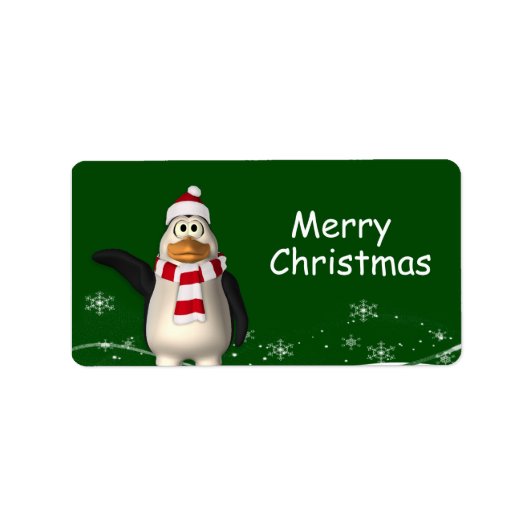 Cartoon Santa Claus Penguin kerstcadeaus Etiket (Voorkant)