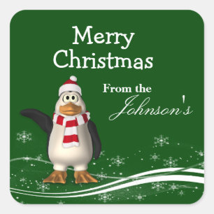 Cartoon Santa Claus Penguin kerstcadeaus Vierkante Sticker