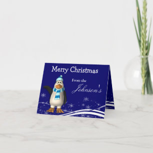 Cartoon Santa Claus Penguin kerstcadeautje Feestdagen Kaart