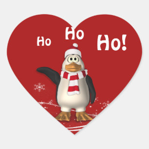 Cartoon Santa Claus Penguin Kerstmis Hart Sticker