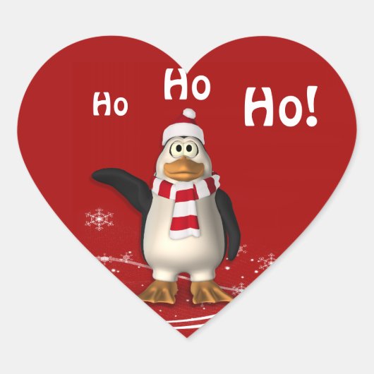 Cartoon Santa Claus Penguin Kerstmis Hart Sticker (Voorkant)