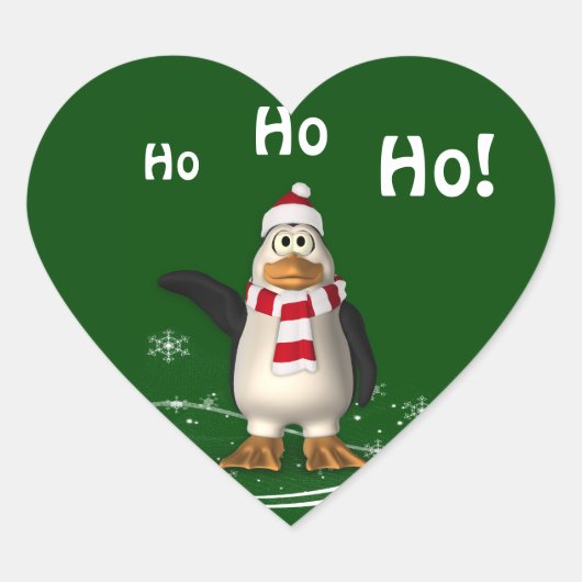 Cartoon Santa Claus Penguin Kerstmis Hart Sticker (Voorkant)
