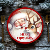Cartoon Santa Claus Rudolph Christmas Plates Papieren Bordje
