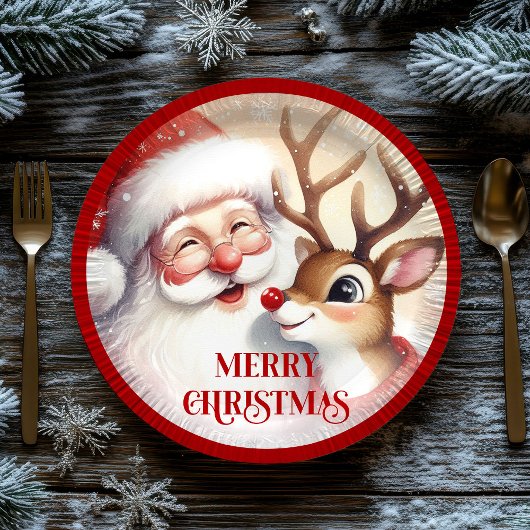 Cartoon Santa Claus Rudolph Christmas Plates Papieren Bordje