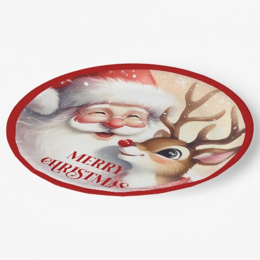 Cartoon Santa Claus Rudolph Christmas Plates Papieren Bordje (Gekanteld)