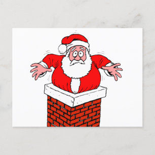 cartoon Santa Claus zit vast in de schoorsteen Briefkaart