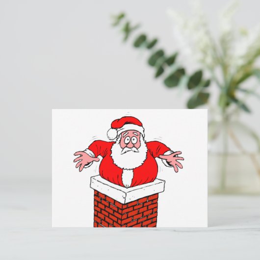 cartoon Santa Claus zit vast in de schoorsteen Briefkaart (Staand voorkant)