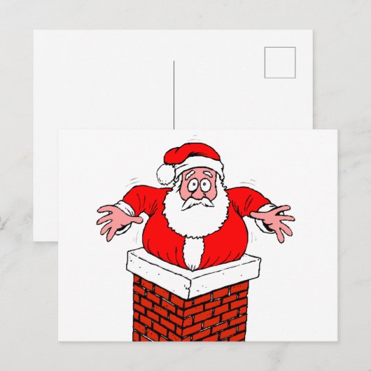 cartoon Santa Claus zit vast in de schoorsteen Briefkaart (Voorkant / Achterkant)