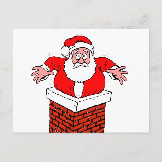 cartoon Santa Claus zit vast in de schoorsteen Briefkaart (Voorkant)