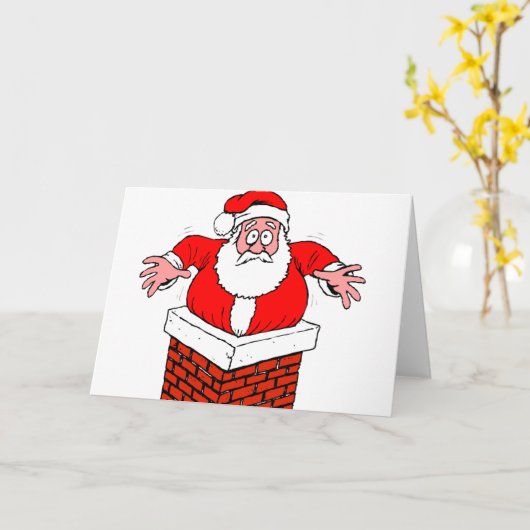cartoon Santa Claus zit vast in de schoorsteen Kaart (Gele Bloem)