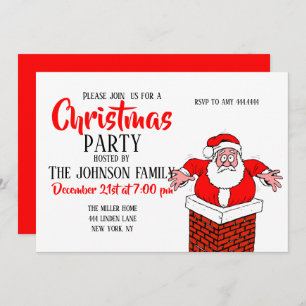 Cartoon Santa Claus zit vast in de schoorsteen Kaart