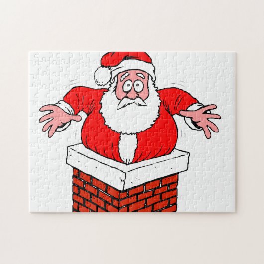 cartoon Santa Claus zit vast in de schoorsteen Legpuzzel (Horizontaal)