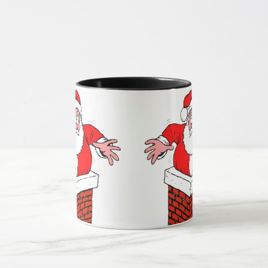 cartoon Santa Claus zit vast in de schoorsteen Mok (Midden)