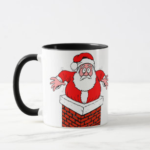 cartoon Santa Claus zit vast in de schoorsteen Mok