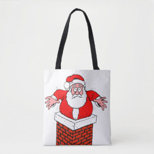cartoon Santa Claus zit vast in de schoorsteen Tote Bag
