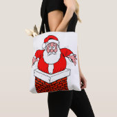 cartoon Santa Claus zit vast in de schoorsteen Tote Bag (Dichtbij)