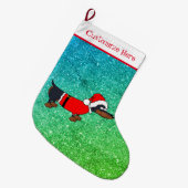 Cartoon Santa Dachshund-design kerststop Grote Kerstsok (Voorkant (Hangend))