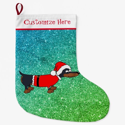 Cartoon Santa Dachshund-design kerststop Grote Kerstsok (Voorkant)